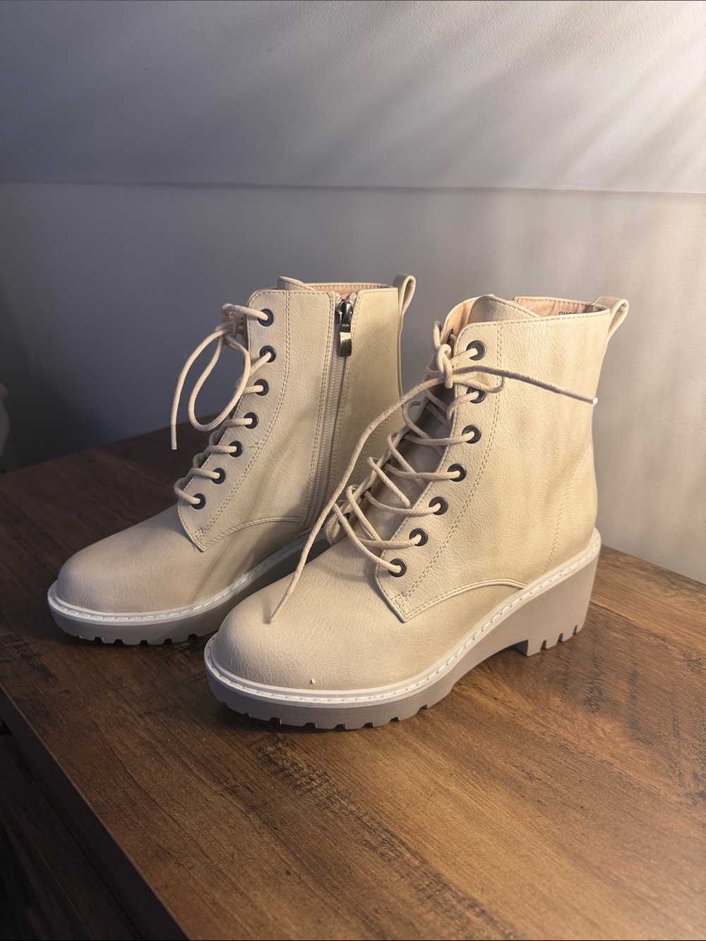Ghosted Women’s Lace-Up Wedge Ankle Boots in Beige